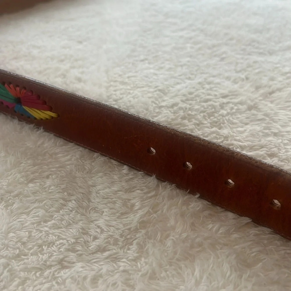 Vintage Women’s Brown Leather Belt Sz L Made USA Hankton 337 Colorful Starbursts - Picture 6 of 16